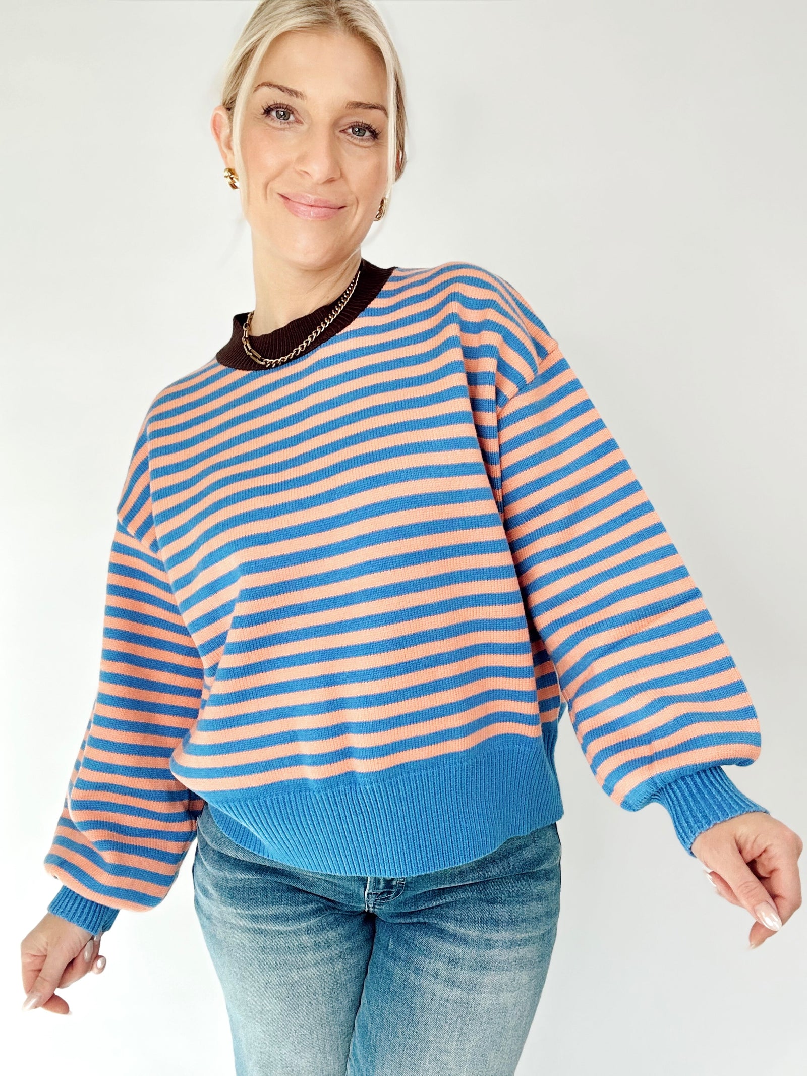 Luella Stripe Sweater Pullover Blue/Peach