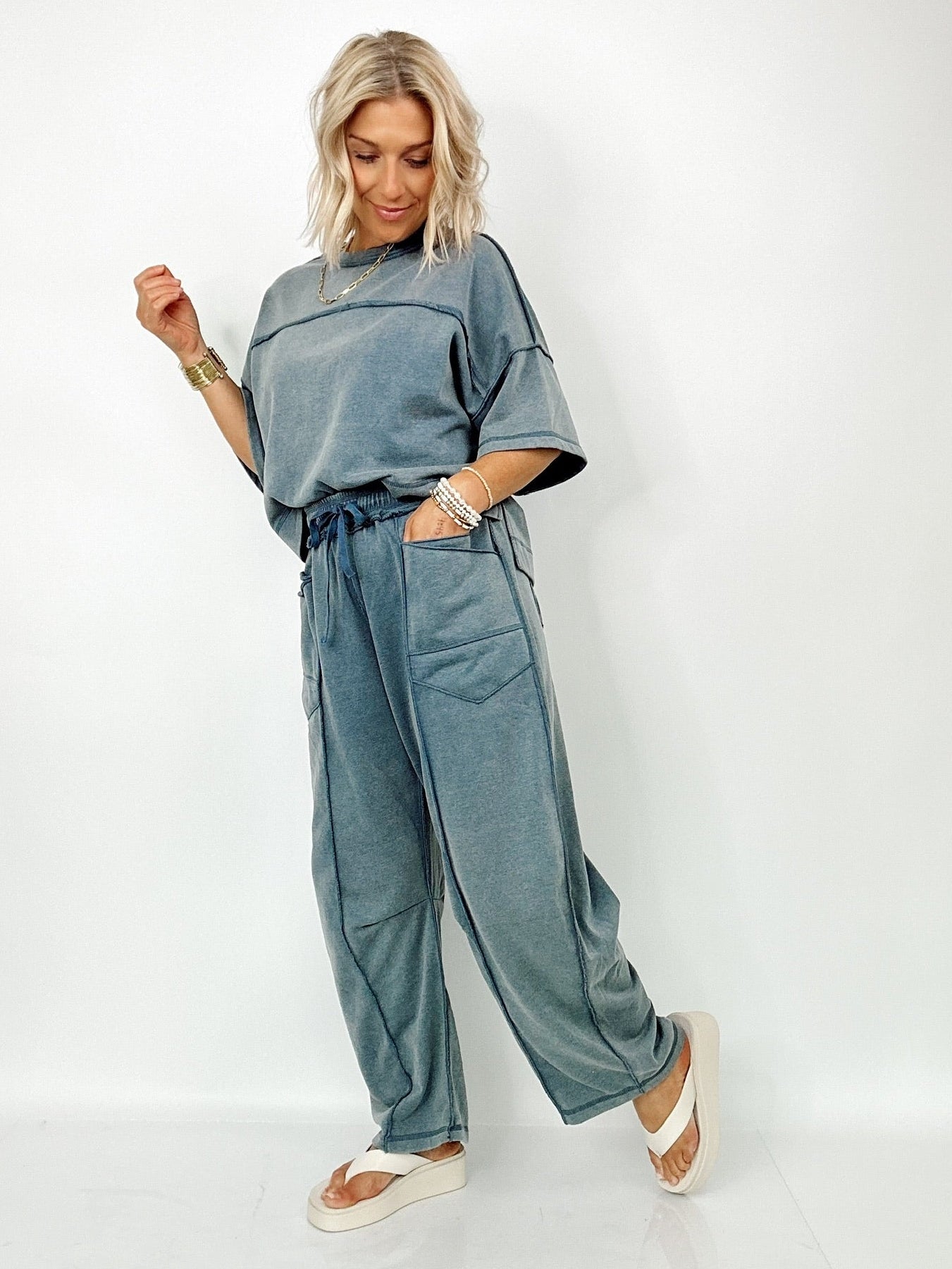 Tracy Barrel Pants & Top Set Denim Blue