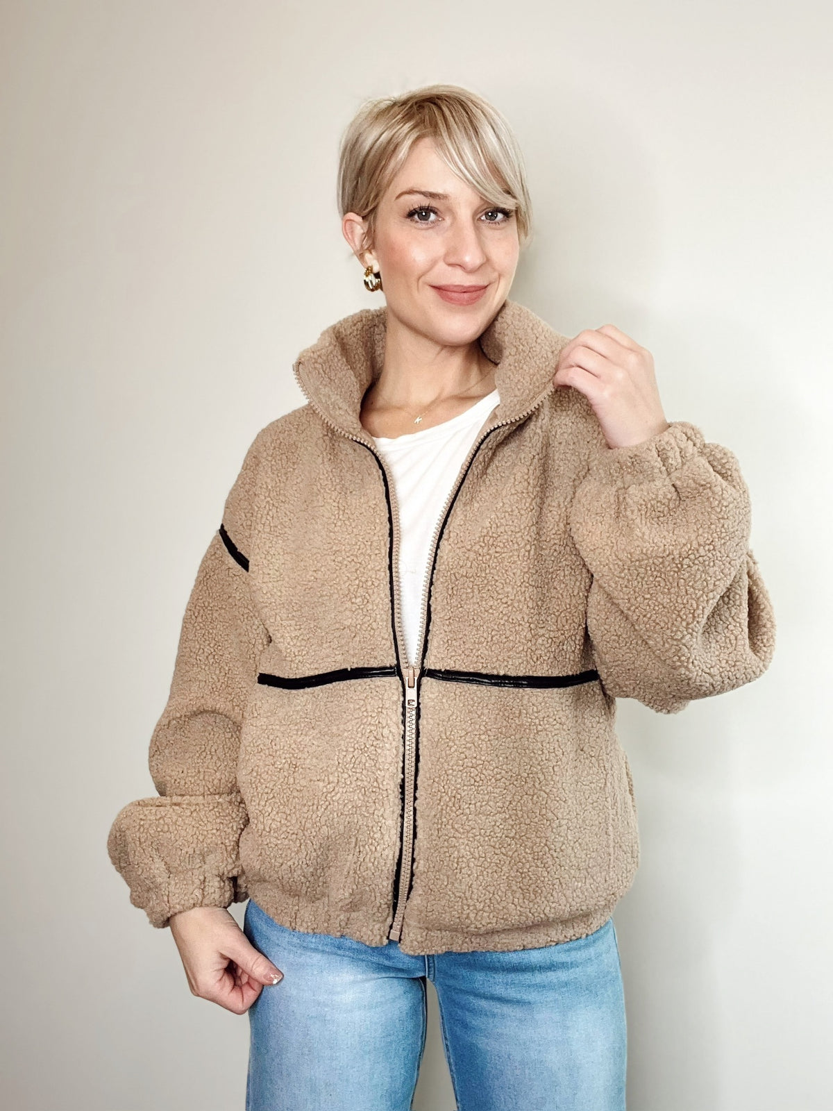 Klaire Faux Leather Trimmed Sherpa Fleece Jacket