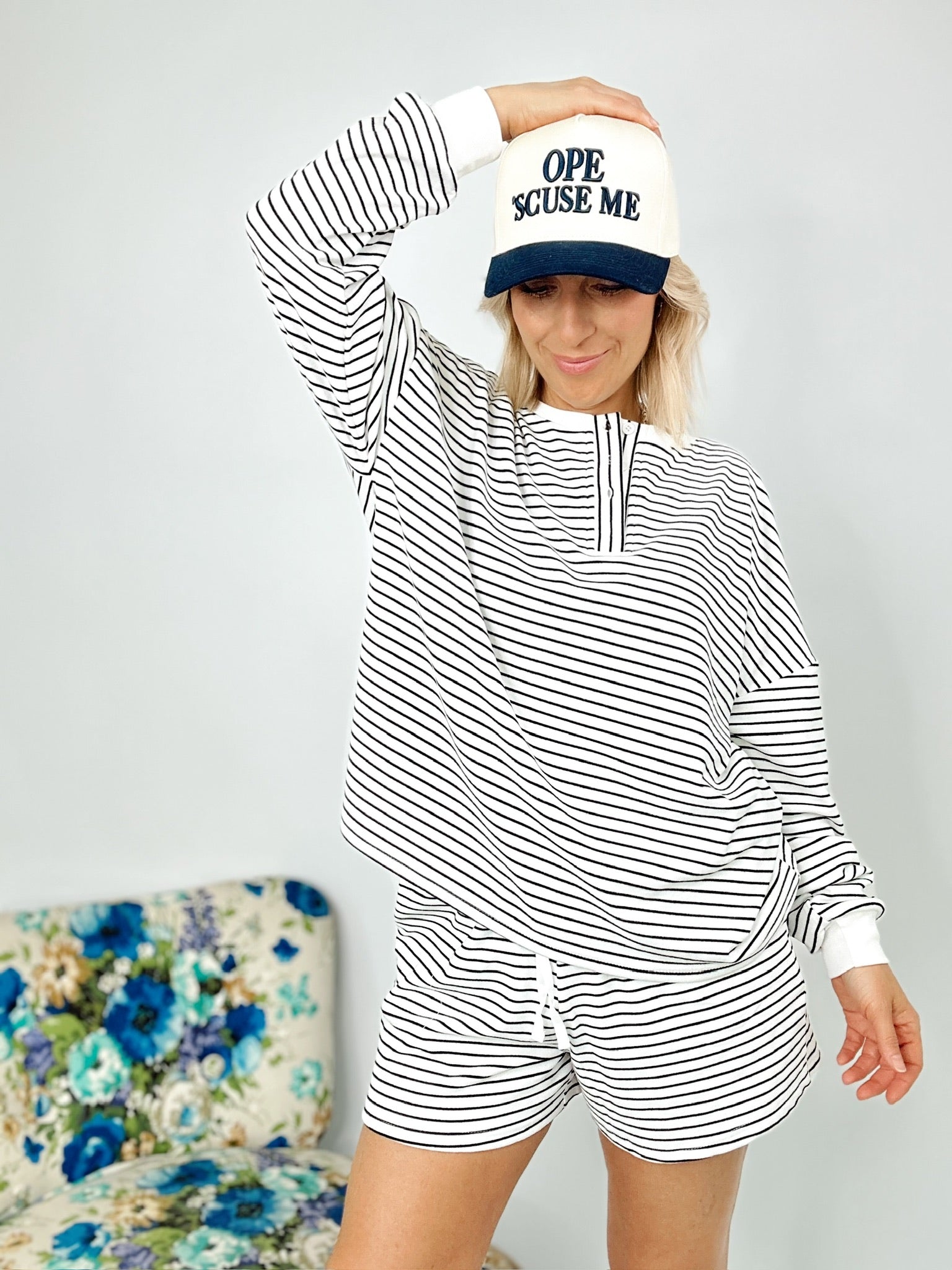 Jayda Stripe Pullover & Shorts Set Ivory