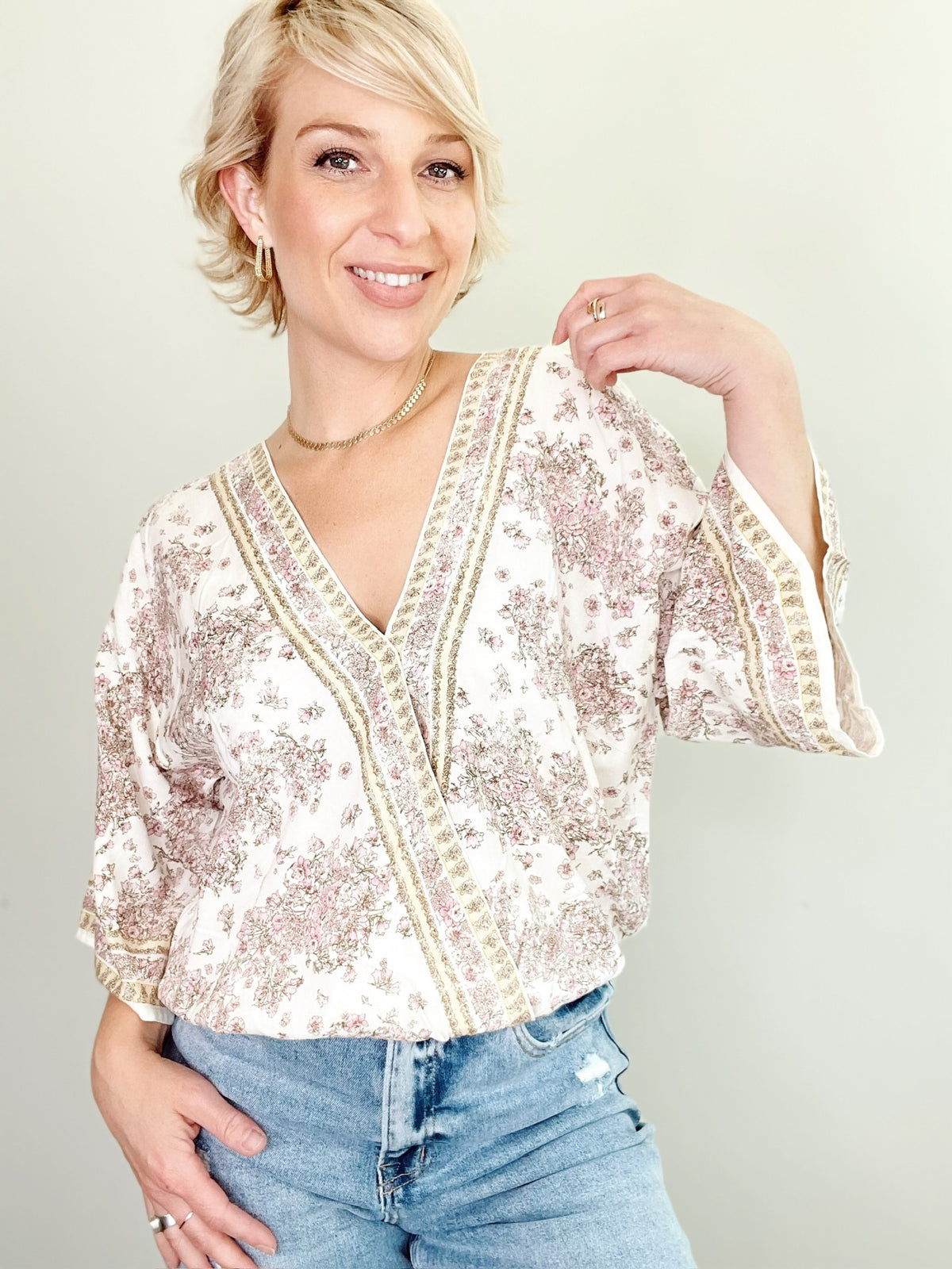 April Print Kimono Top Ivory