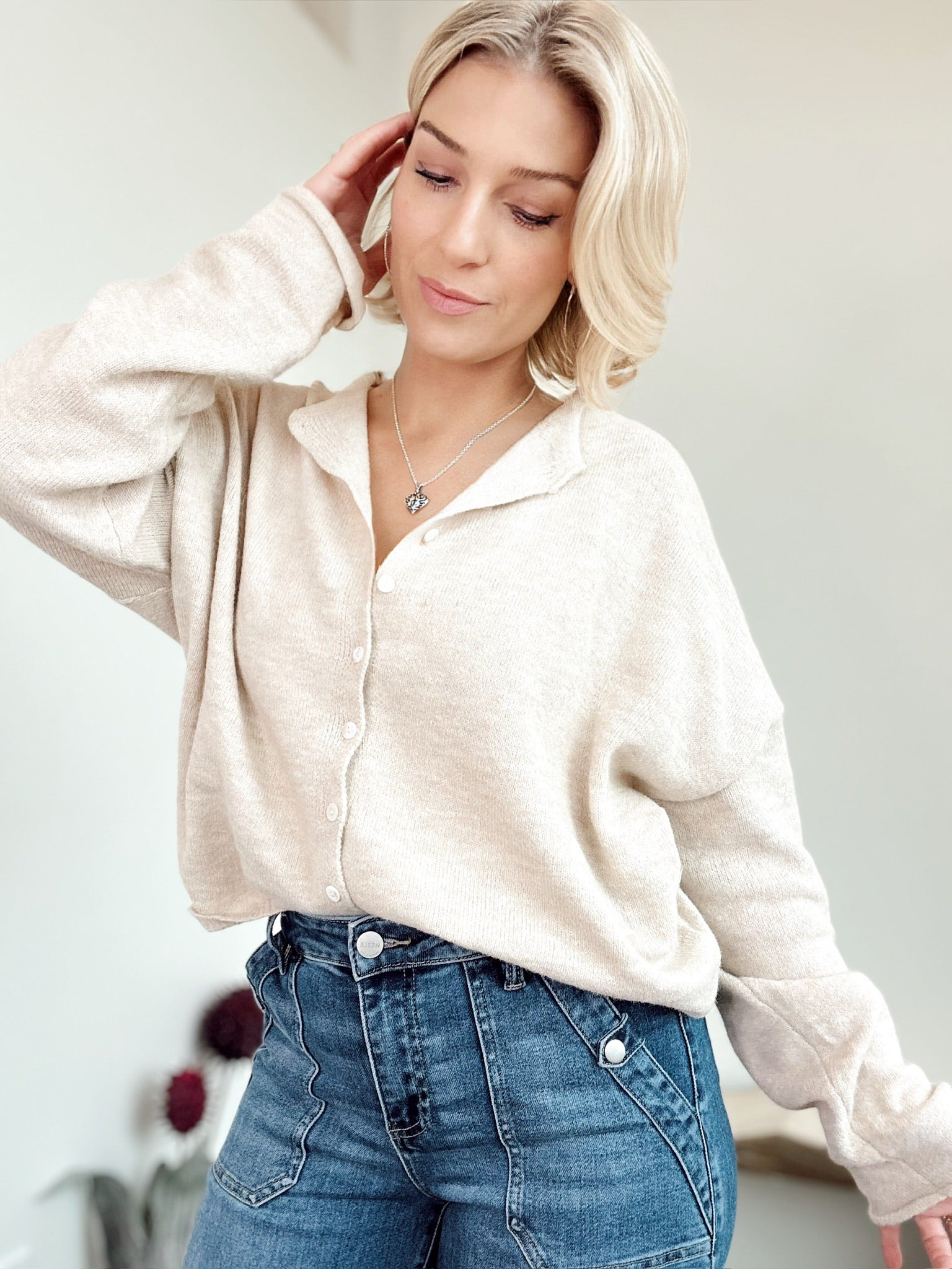 Piper Button Up Cardigan Natural