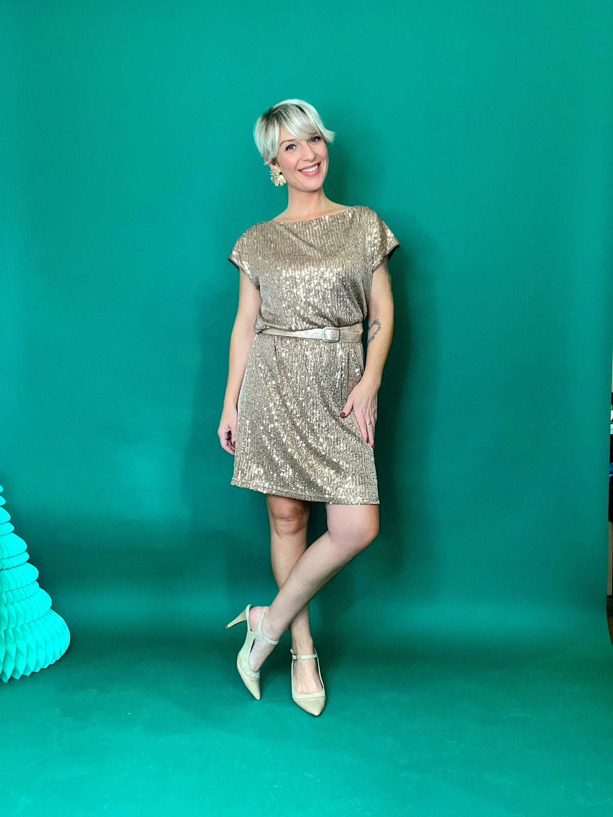 Justina Sequin Shift Dress