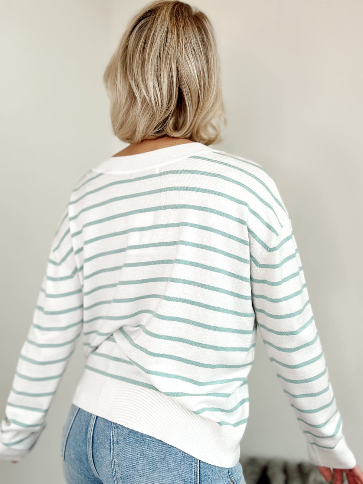 Lauren Striped V-Neck Sweater Mint