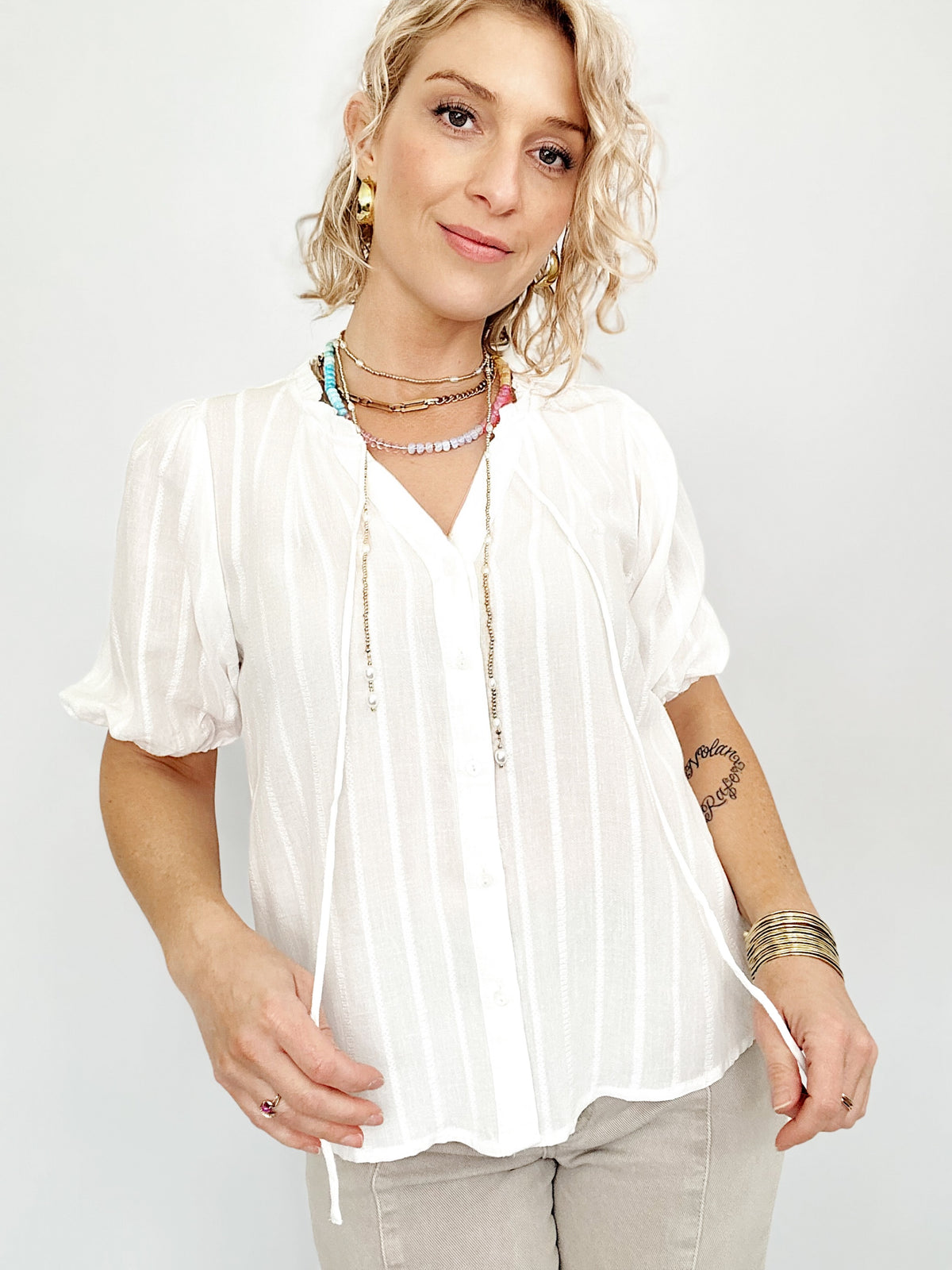 Kat Linen Blended Blouse White