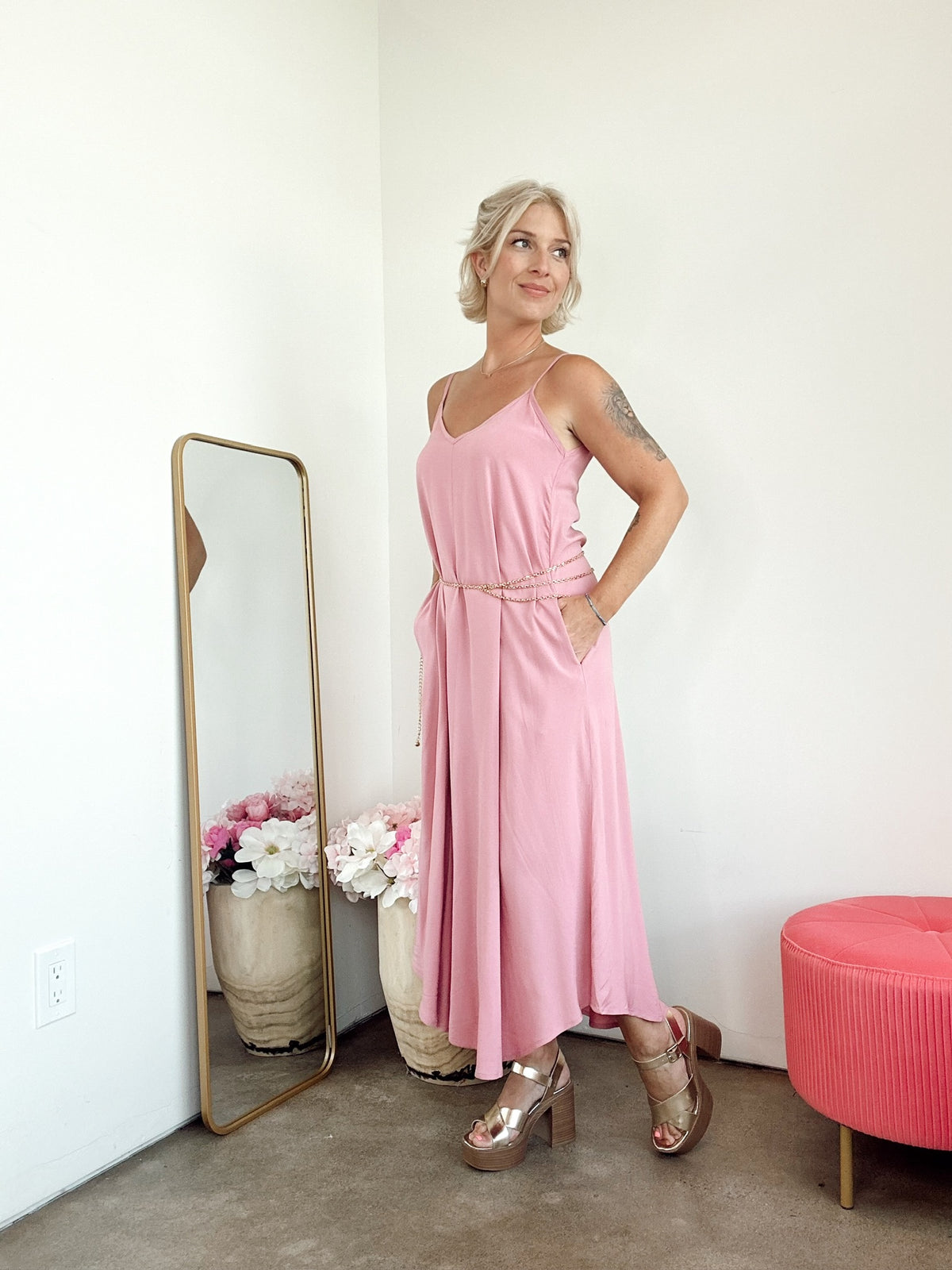 Emme Cami Midi Dress Lt. Rose