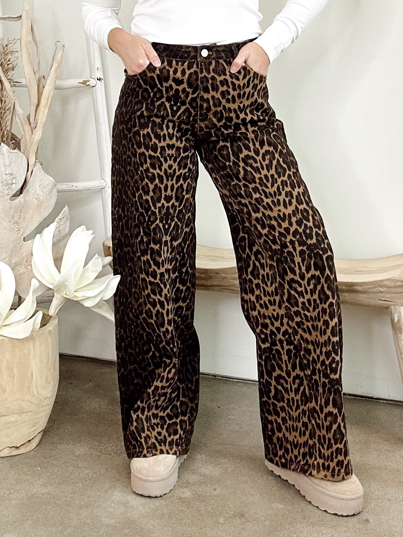 Leah Leopard Denim Pants