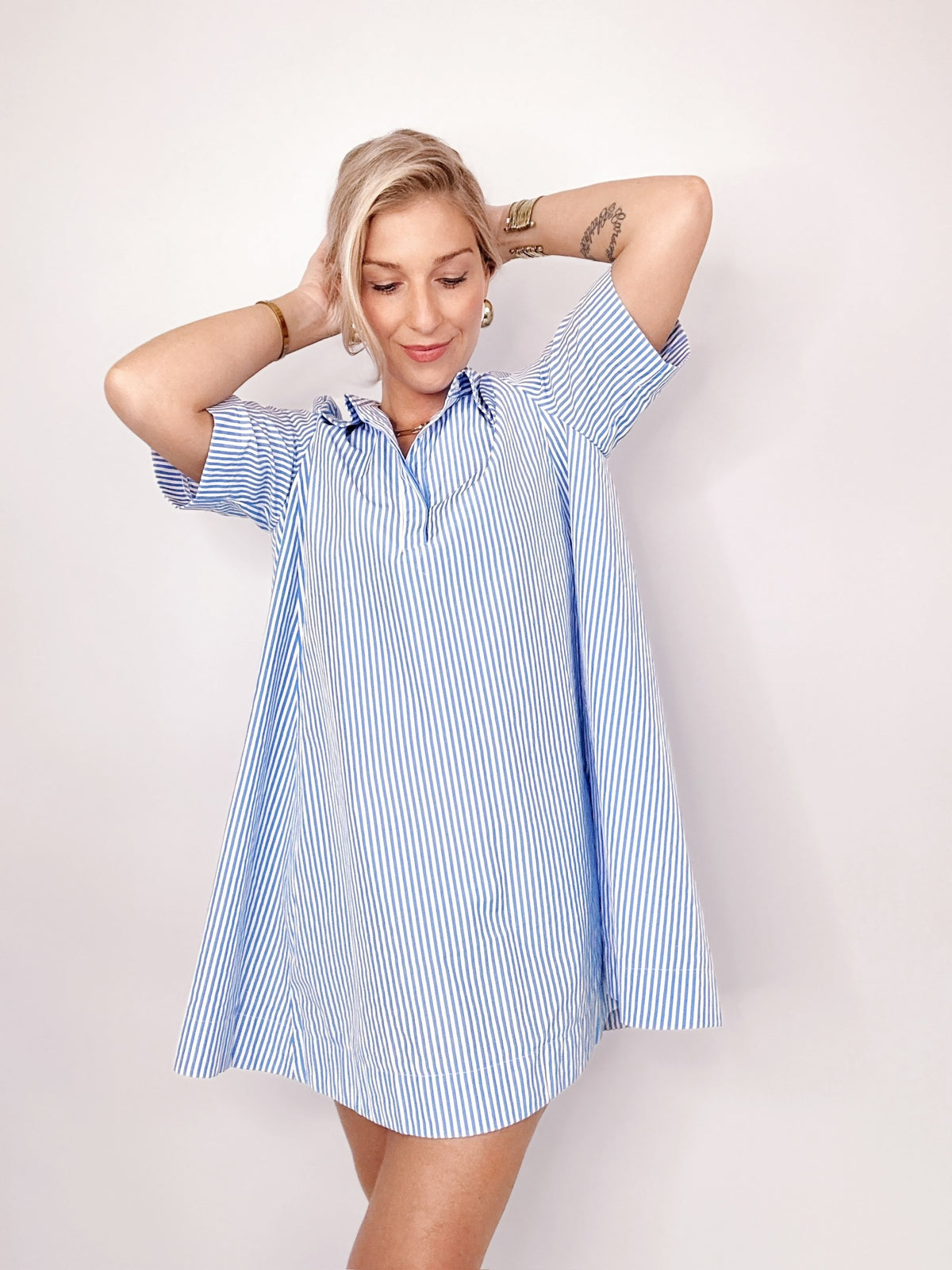 Leanne Striped A-Line Shirt Swing Dress