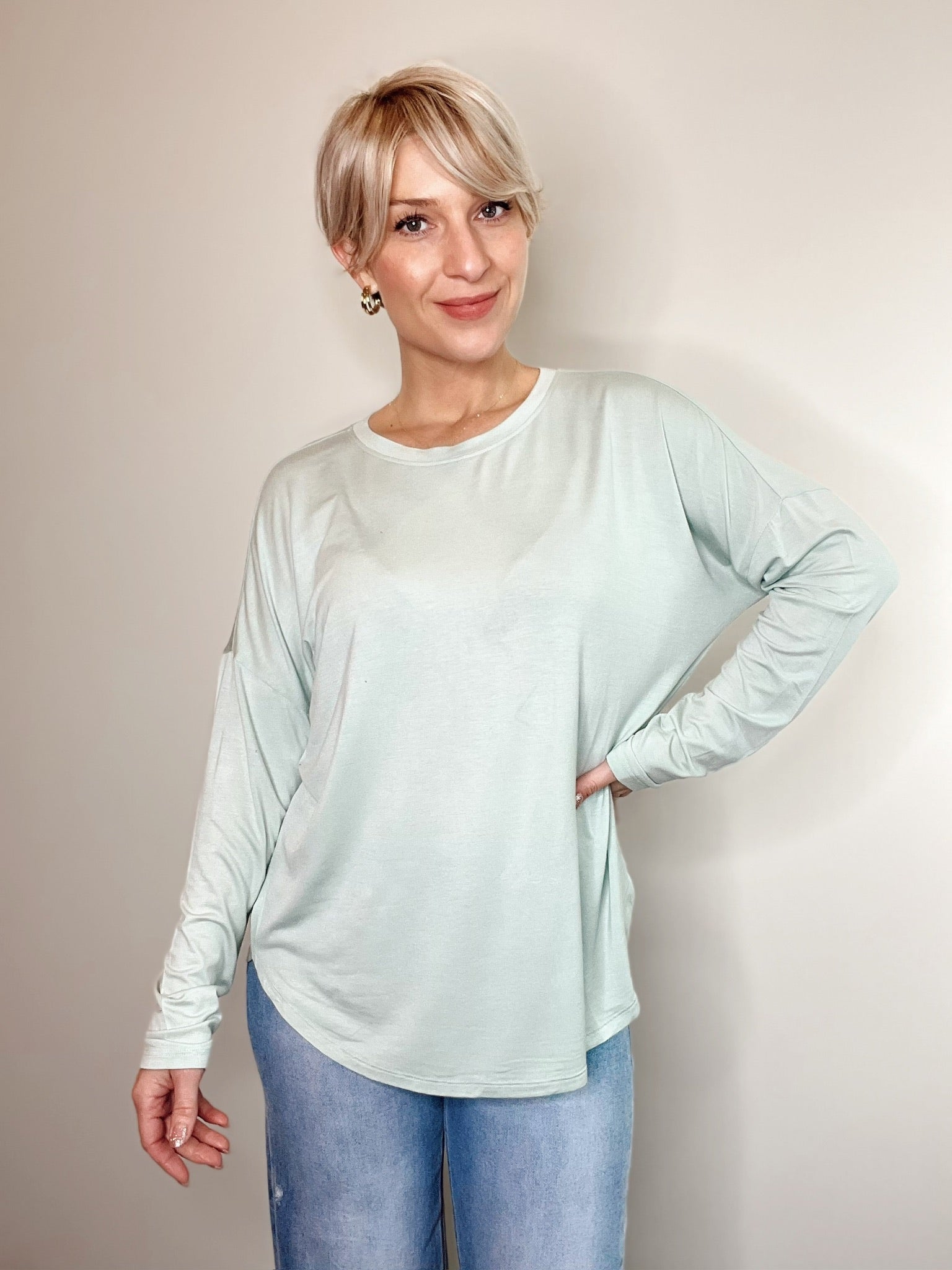 Solanna Round Neck Long Sleeve Top Mint