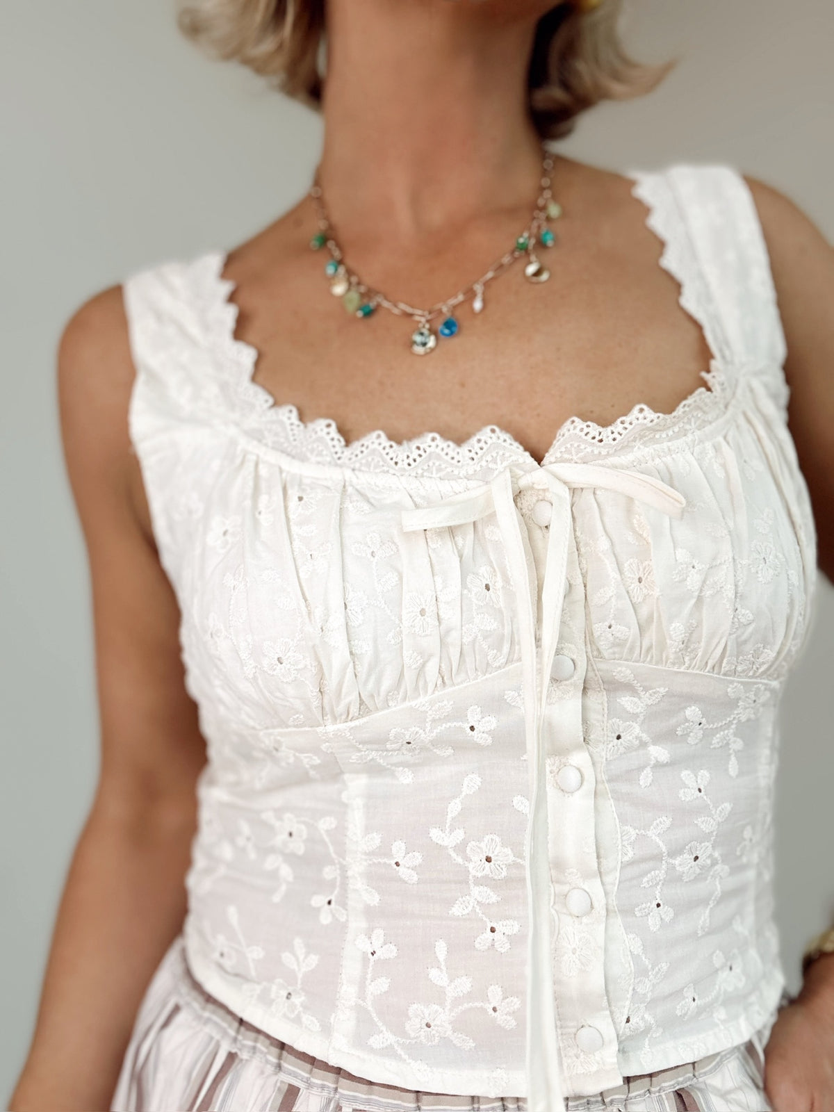 Shay Button Down Eyelet Top Natural