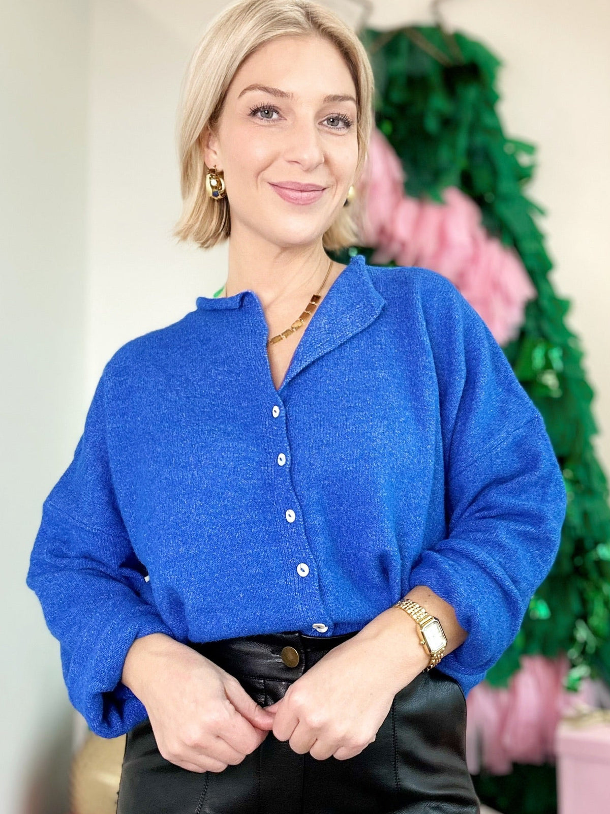 Piper Button Up Cardigan Blue