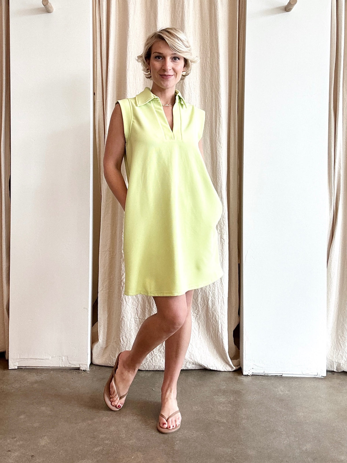 Adley Sleeveless V- Neck Mini Dress Lime