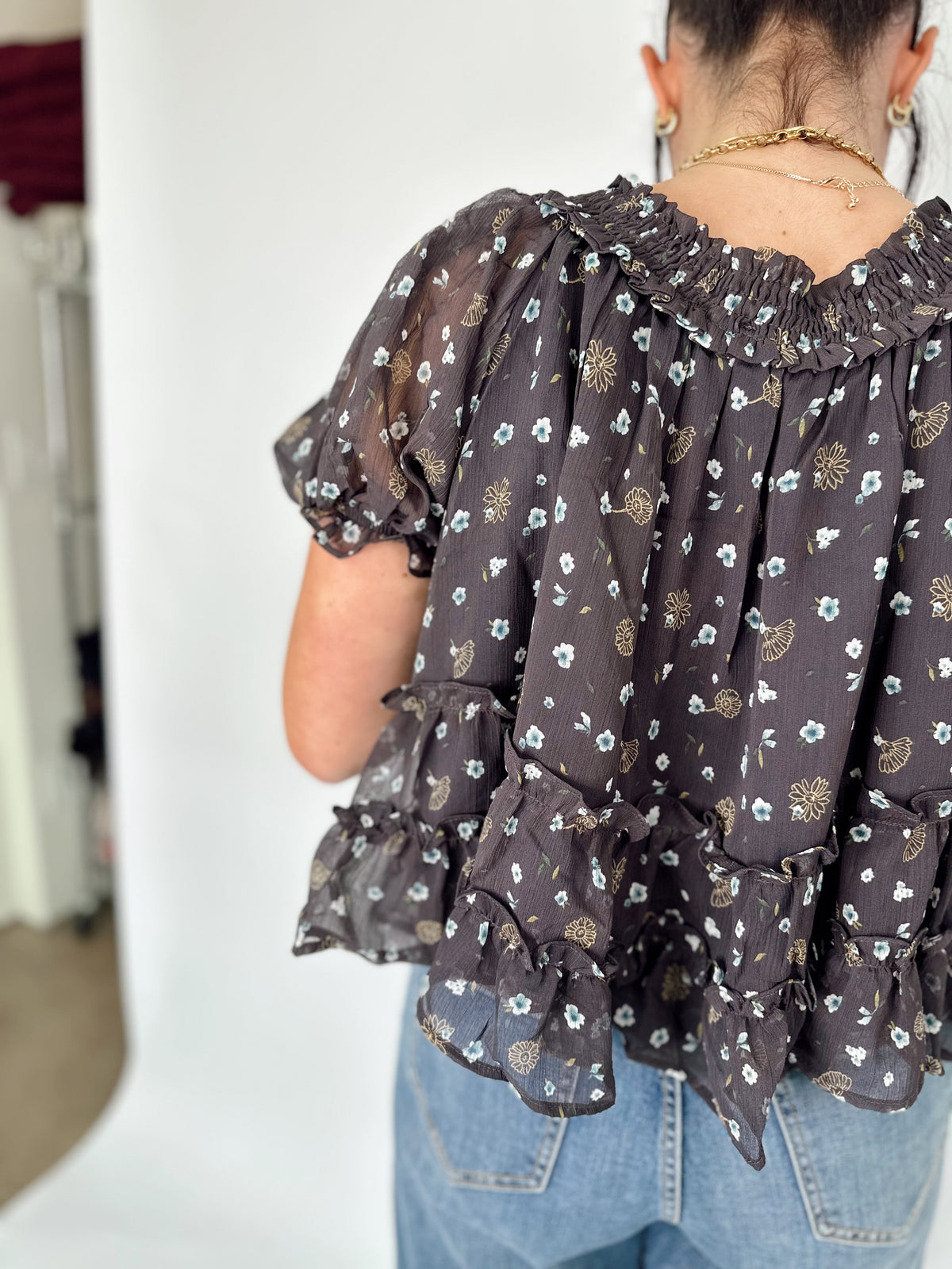Riley Floral Top Navy