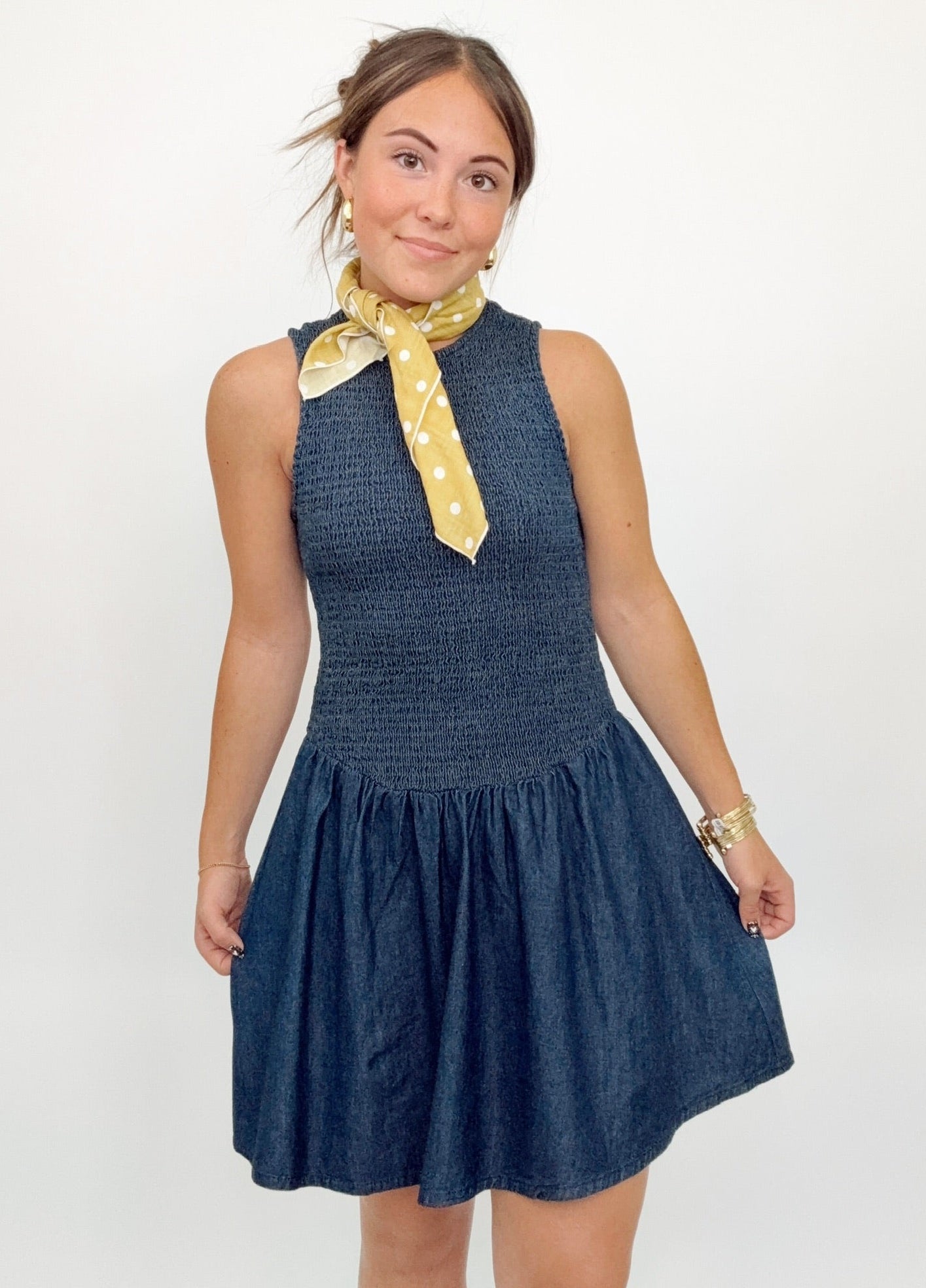 Brie Smocked Denim Mini Dress