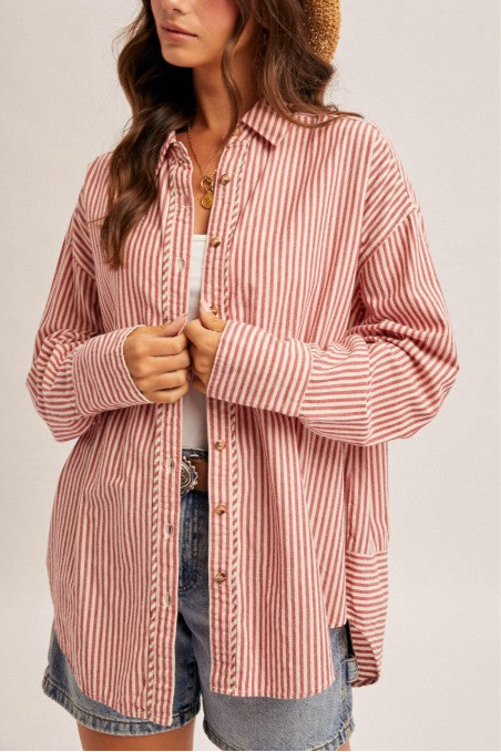 Kate Oversized Stripe Shirt Red