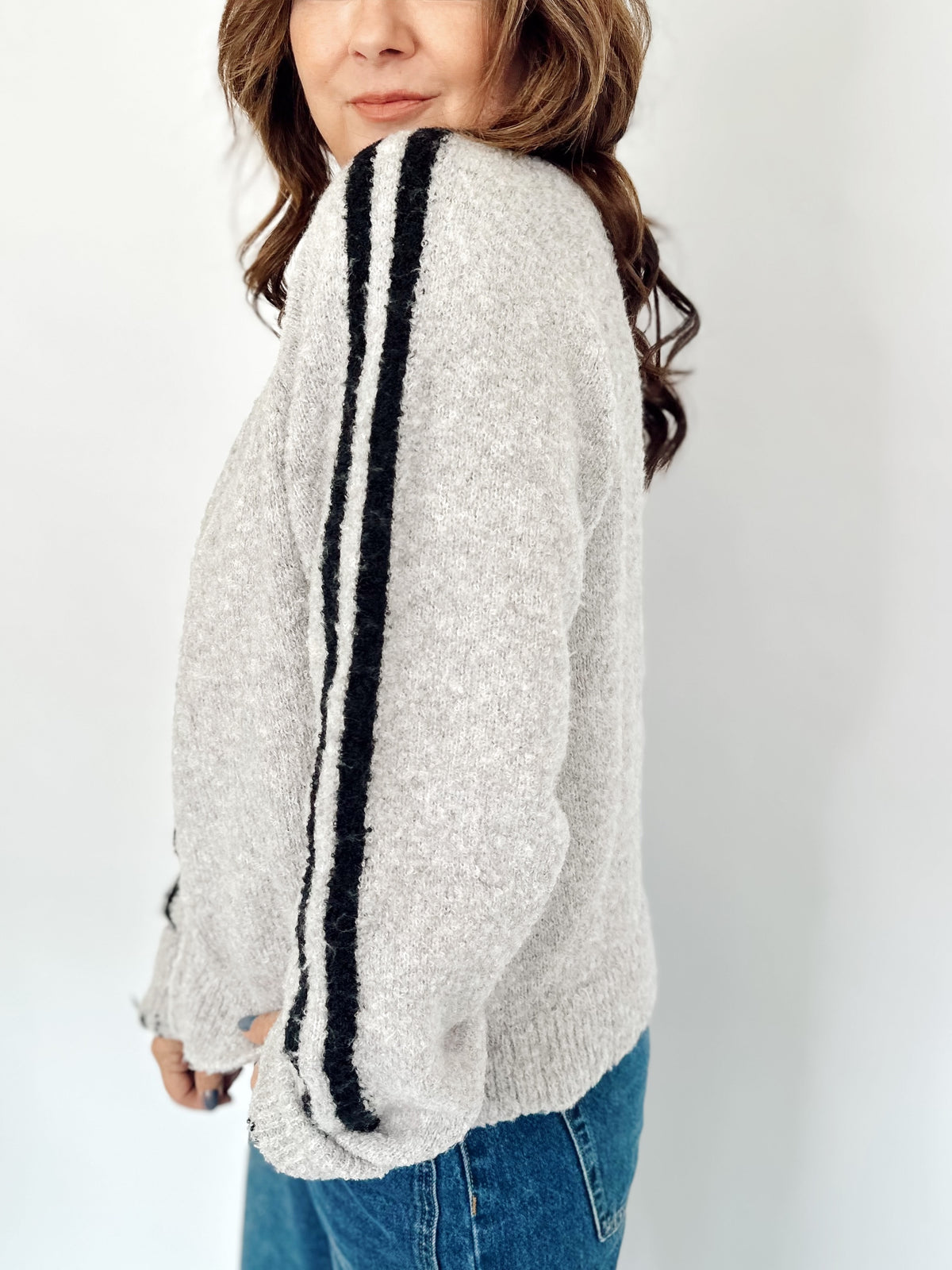 Reba Knit Sweater Zip-up Jacket H.Grey/Black