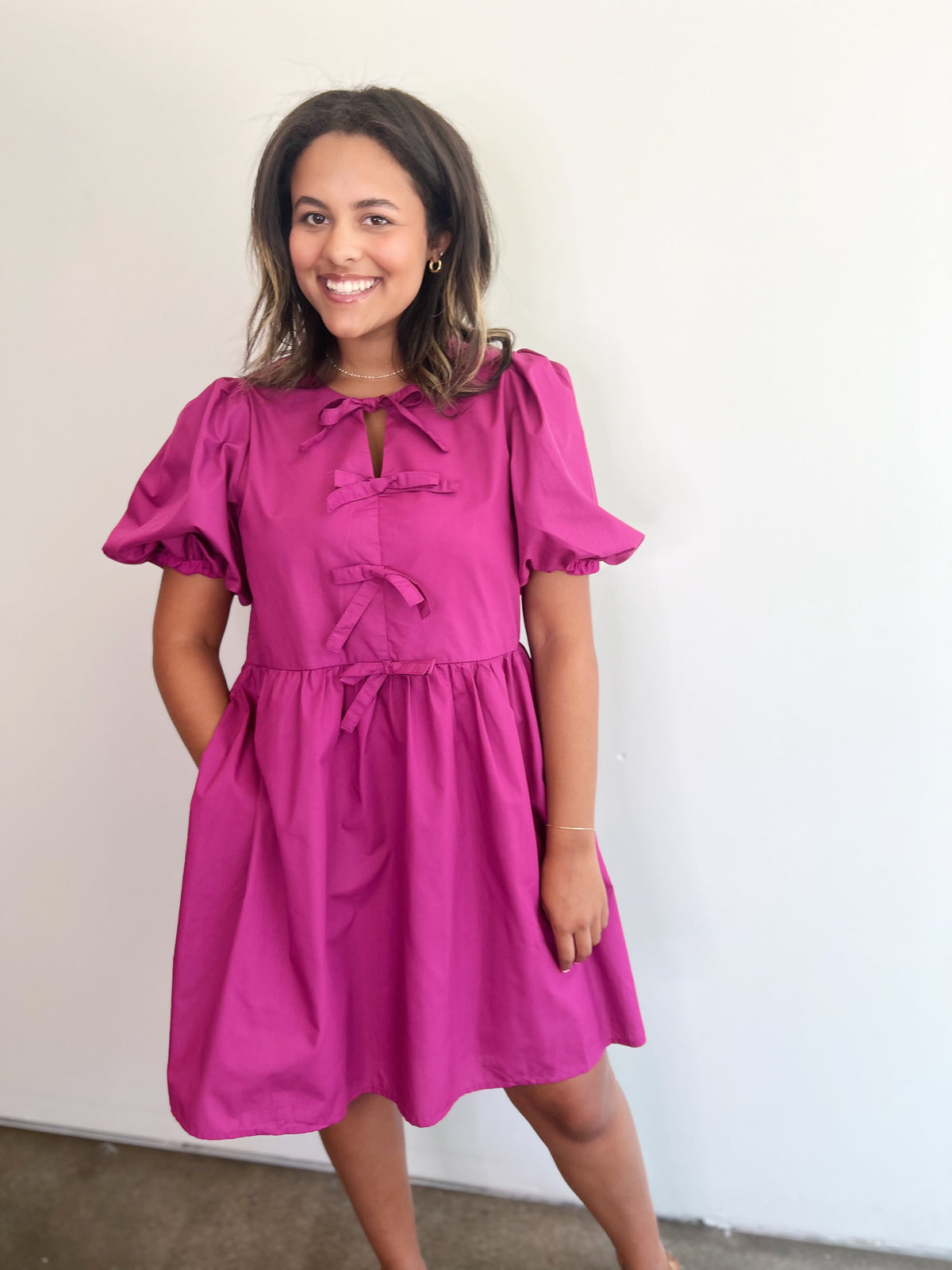 Sugar Bubble Sleeve Mini Dress, Plum