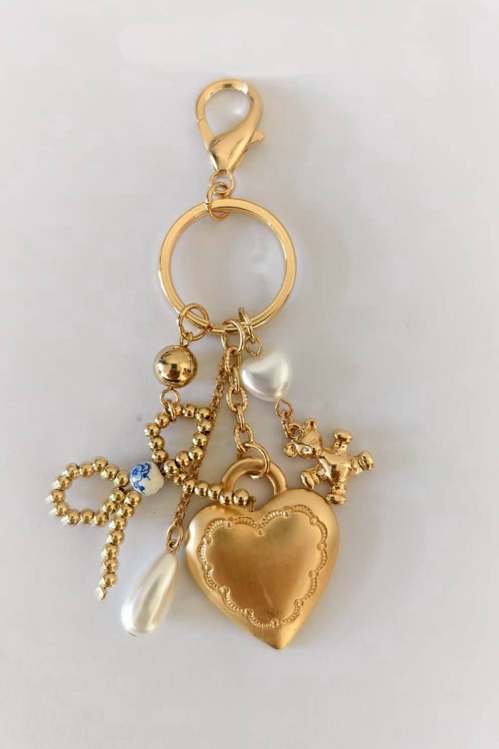 Porcelain Bow Heart Bear Bag Charm