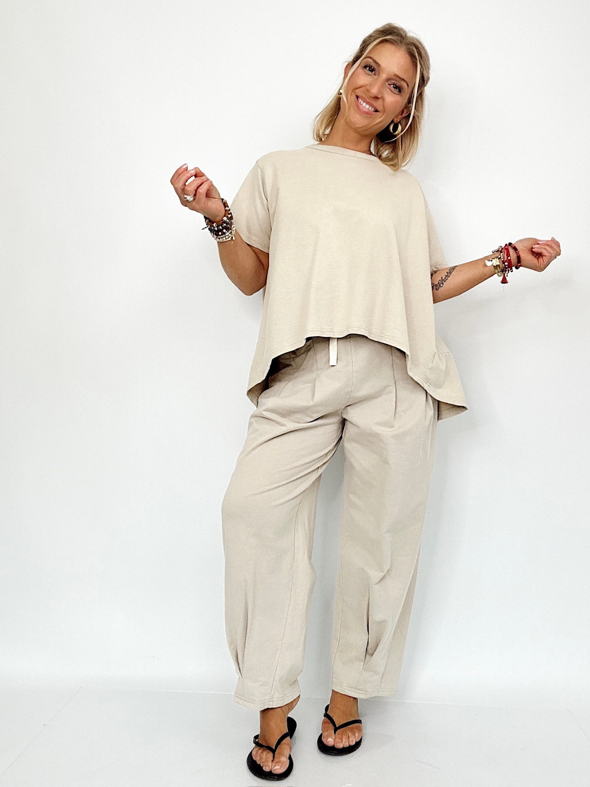Alana Short Sleeve Pleat Top &amp; Pants Set