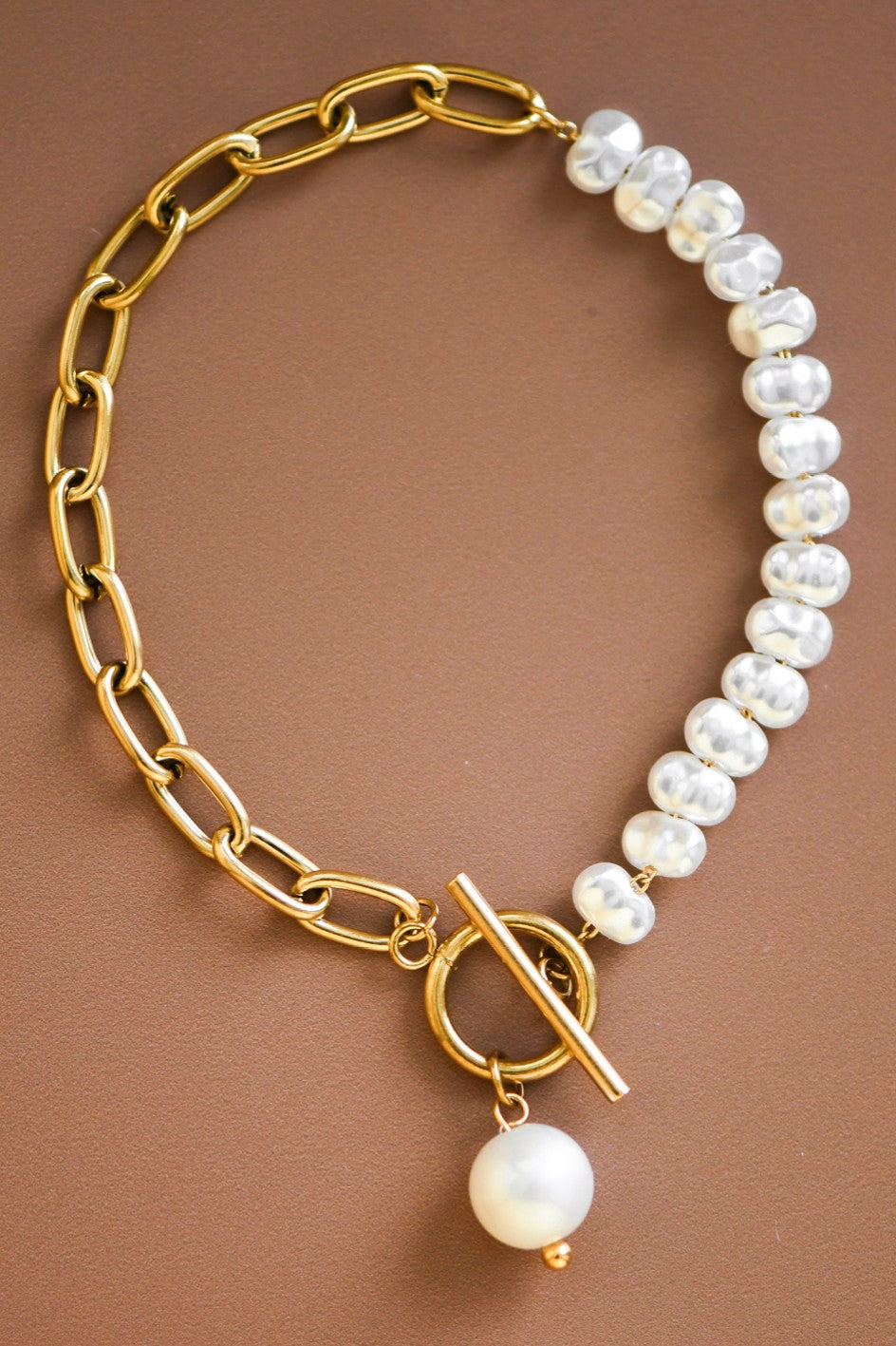 18k Non Tarnish Steel Chain & Pearl Bracelet
