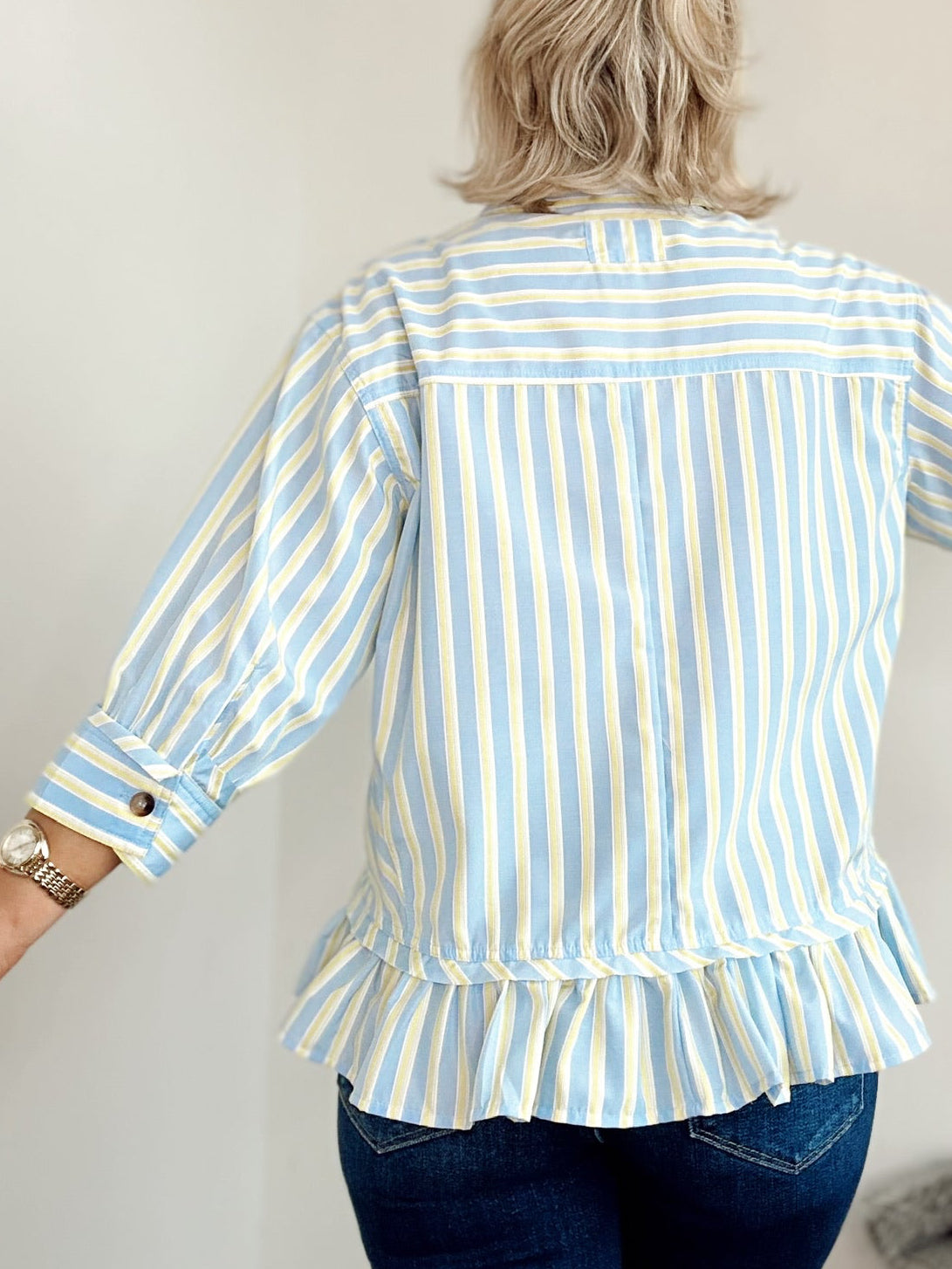 Lisa Striped Button Down Peplum Top