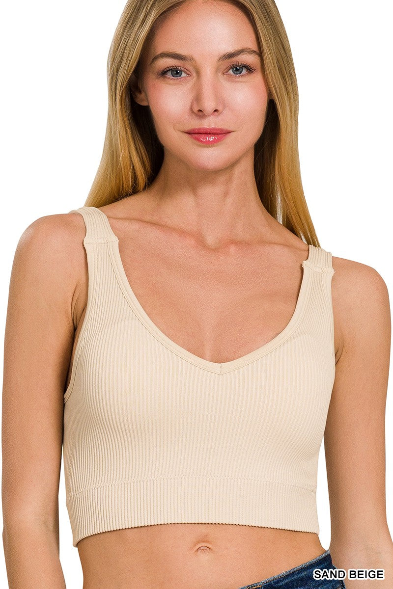 Kylie Cropped Bra Tank Top Sand Beige