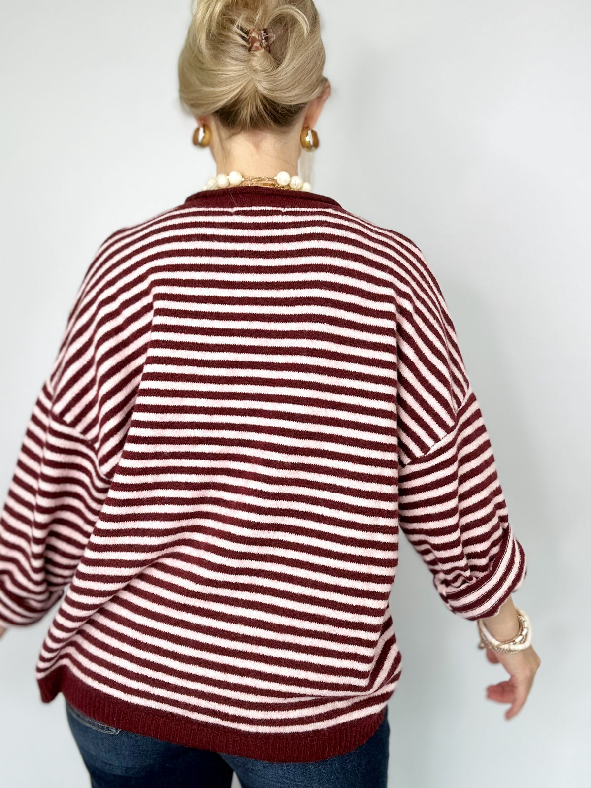 Mindee Henley Stripe Sweater Burgundy