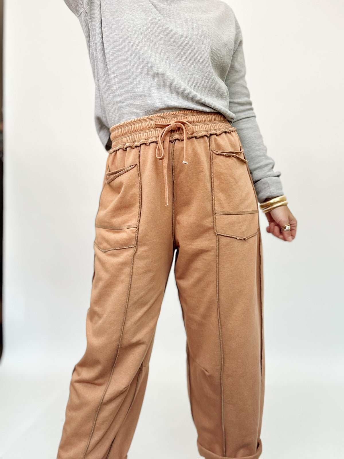 Heidi Barrel Fit Utility Knit Pants Camel