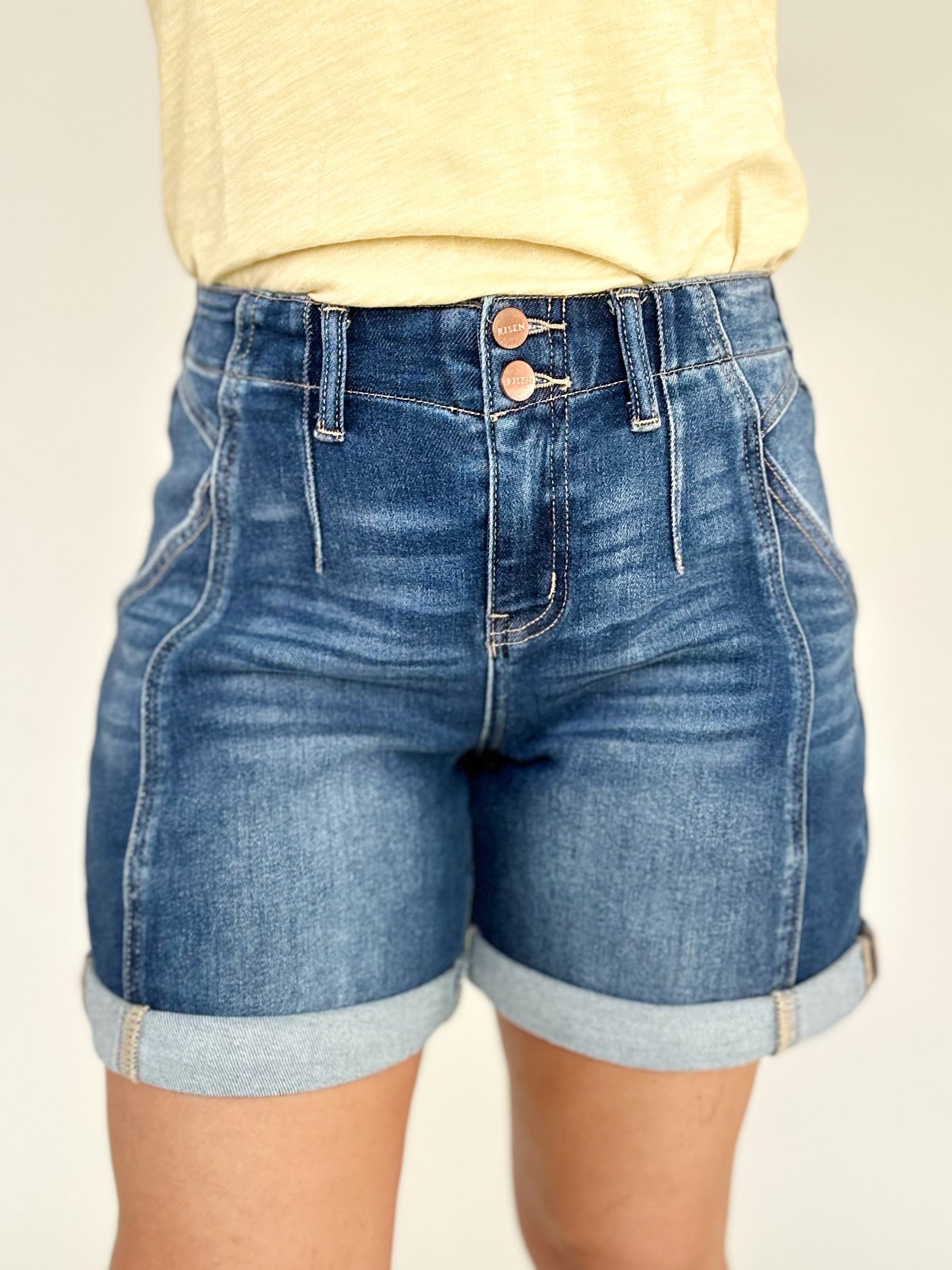 Eileen High Rise Seamed Roll Up Shorts