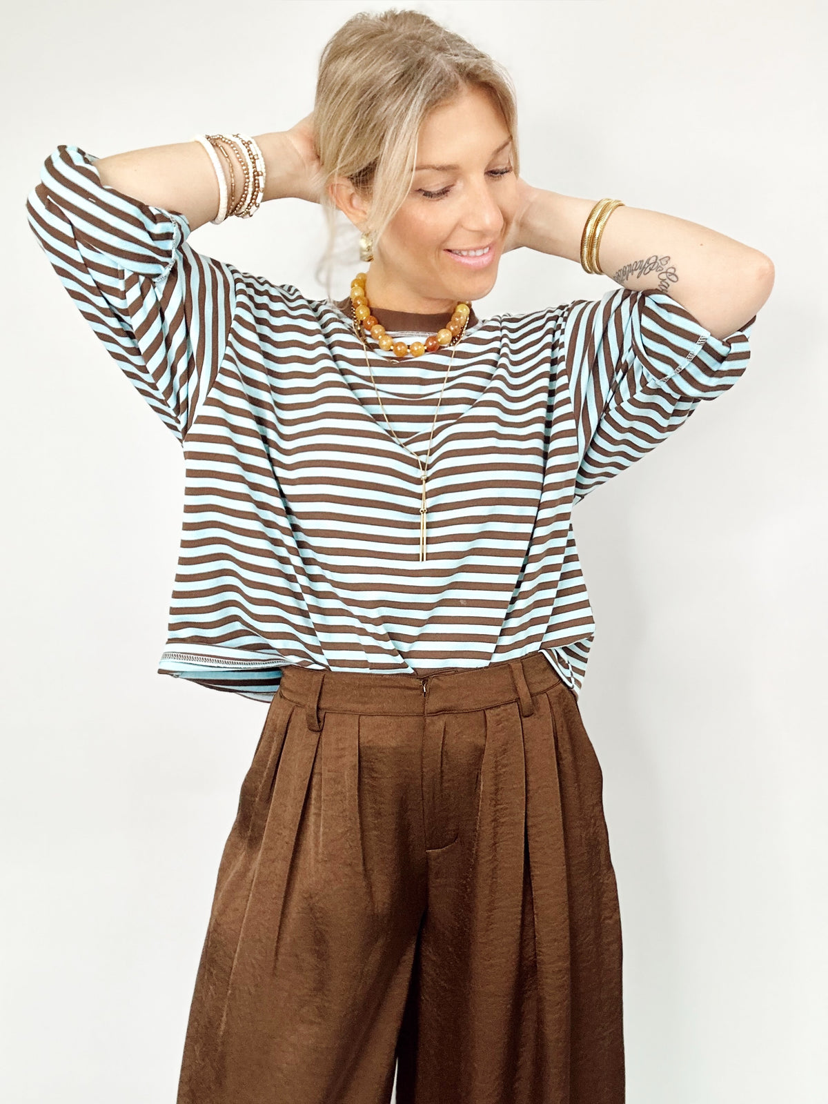 Brielle Striped Contrast Top Blue Multi