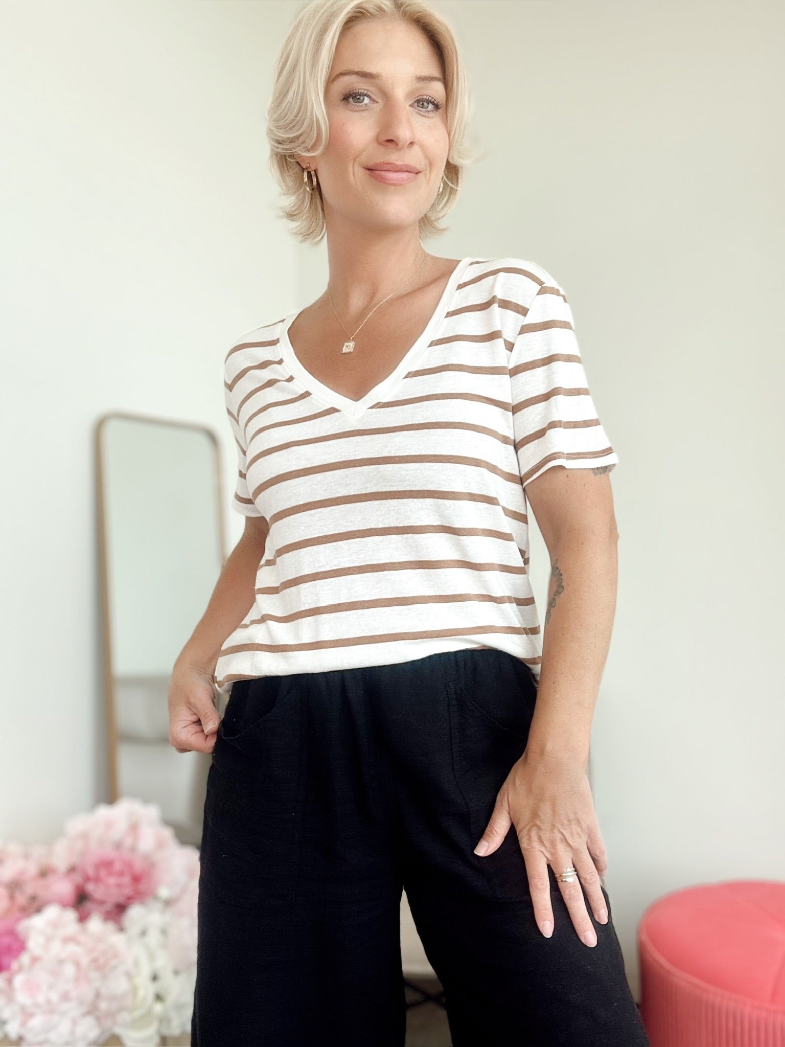 Demi Stripe Tee Toffee