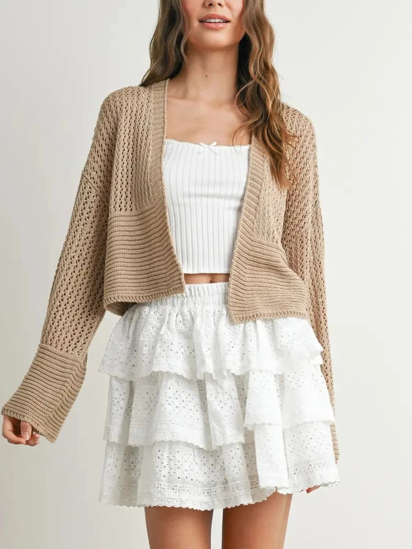 Eve Wide Sleeve Crop Cardigan Sweater Taupe