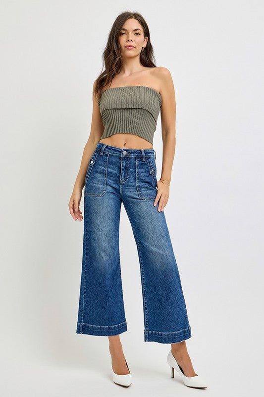 Kiki High Rise Ankle Wide Jeans