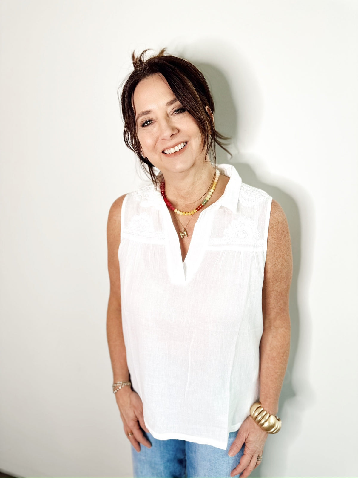 Lauren Gauze Embroidered Tank Top