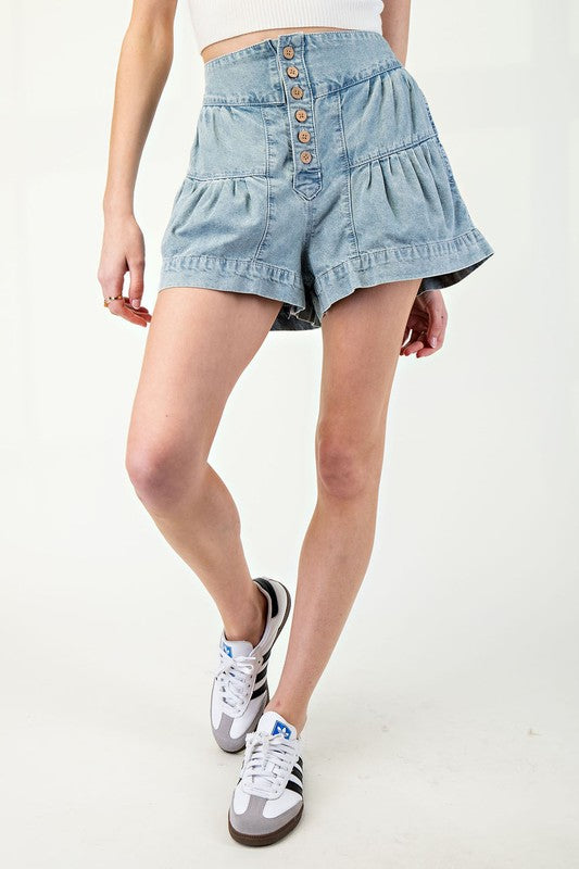 Shauna Tiered Shorts Chambray