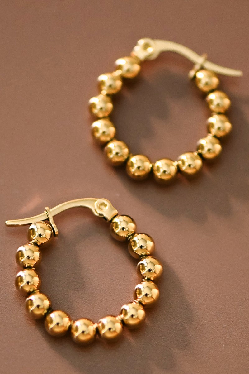18k Non Tarnish Steel Tiny Ball Hoops 7538