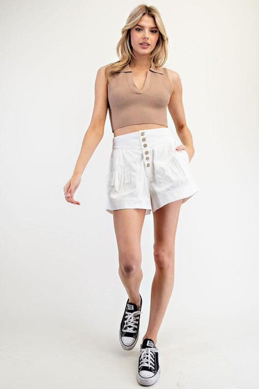 Bo Button Down Shorts Off White