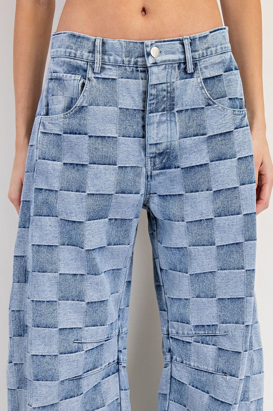 Willa Checker Barrel Jeans