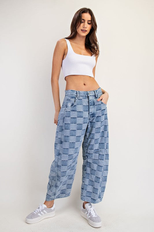 Willa Checker Barrel Jeans