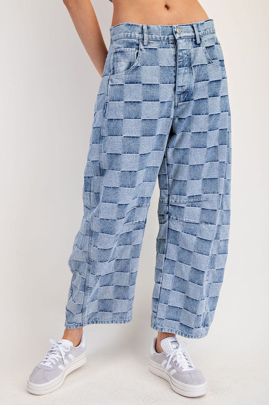 Willa Checker Barrel Jeans