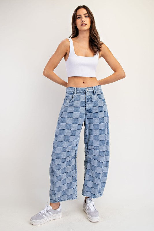 Willa Checker Barrel Jeans