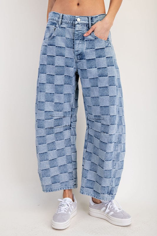 Willa Checker Barrel Jeans