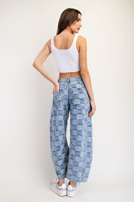 Willa Checker Barrel Jeans