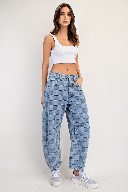 Willa Checker Barrel Jeans