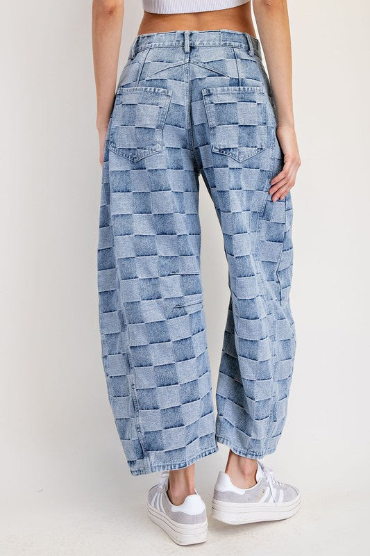 Willa Checker Barrel Jeans