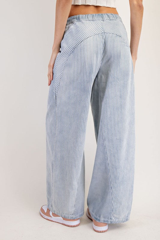Monica Mineral Washed Striped Drawstring Pants Denim
