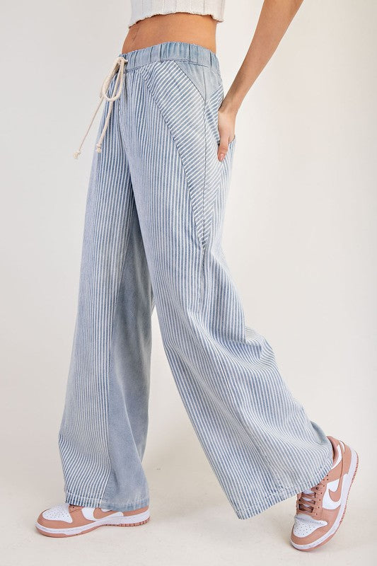 Monica Mineral Washed Striped Drawstring Pants Denim