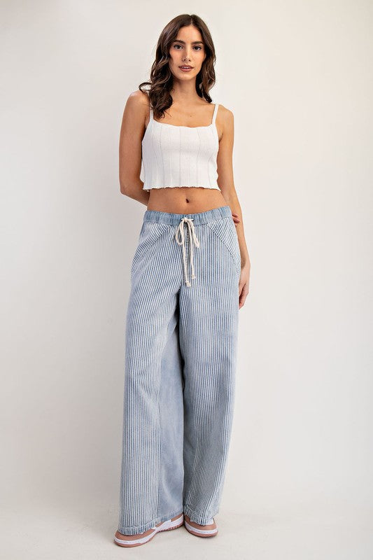Monica Mineral Washed Striped Drawstring Pants Denim
