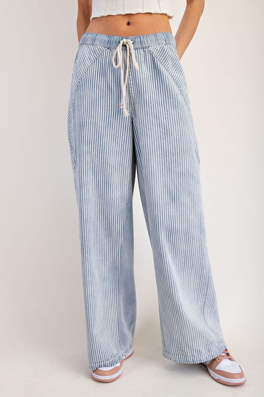Monica Mineral Washed Striped Drawstring Pants Denim