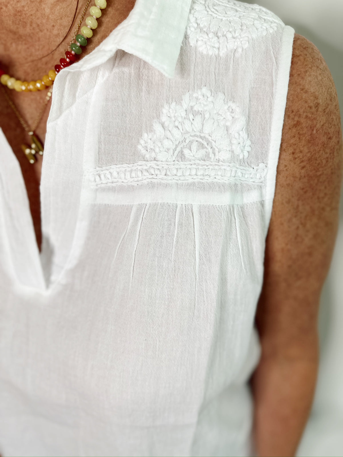 Lauren Gauze Embroidered Tank Top